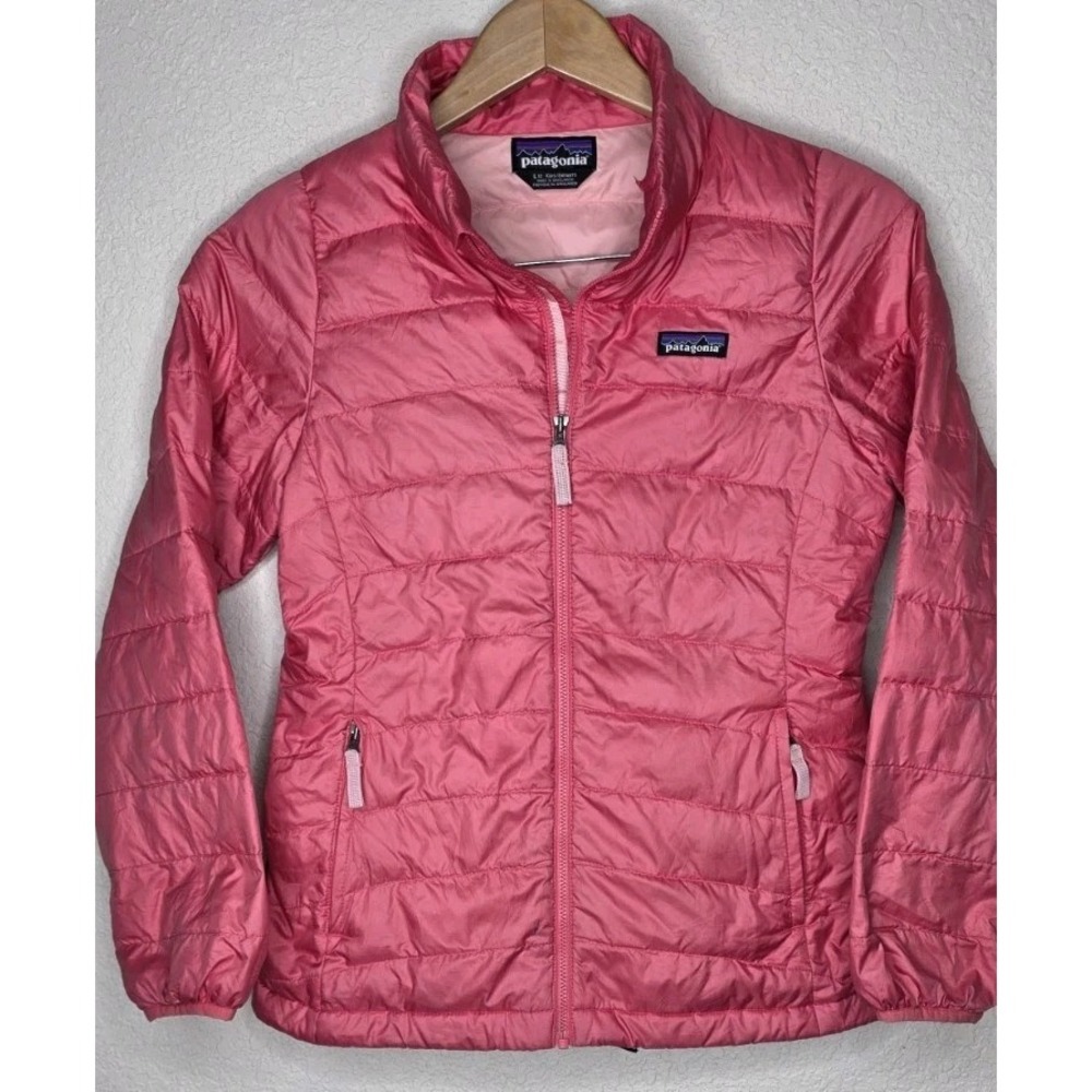 Patagonia Down Puffer Sweater Jacket Girls L/12 Pink Outdoor Winter Fill Zip